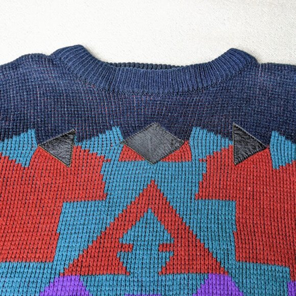 Vintage GItano Sweater Size M Geometric Knit 80s 90s Grandpa Retro Sweatshirt - Picture 2 of 6